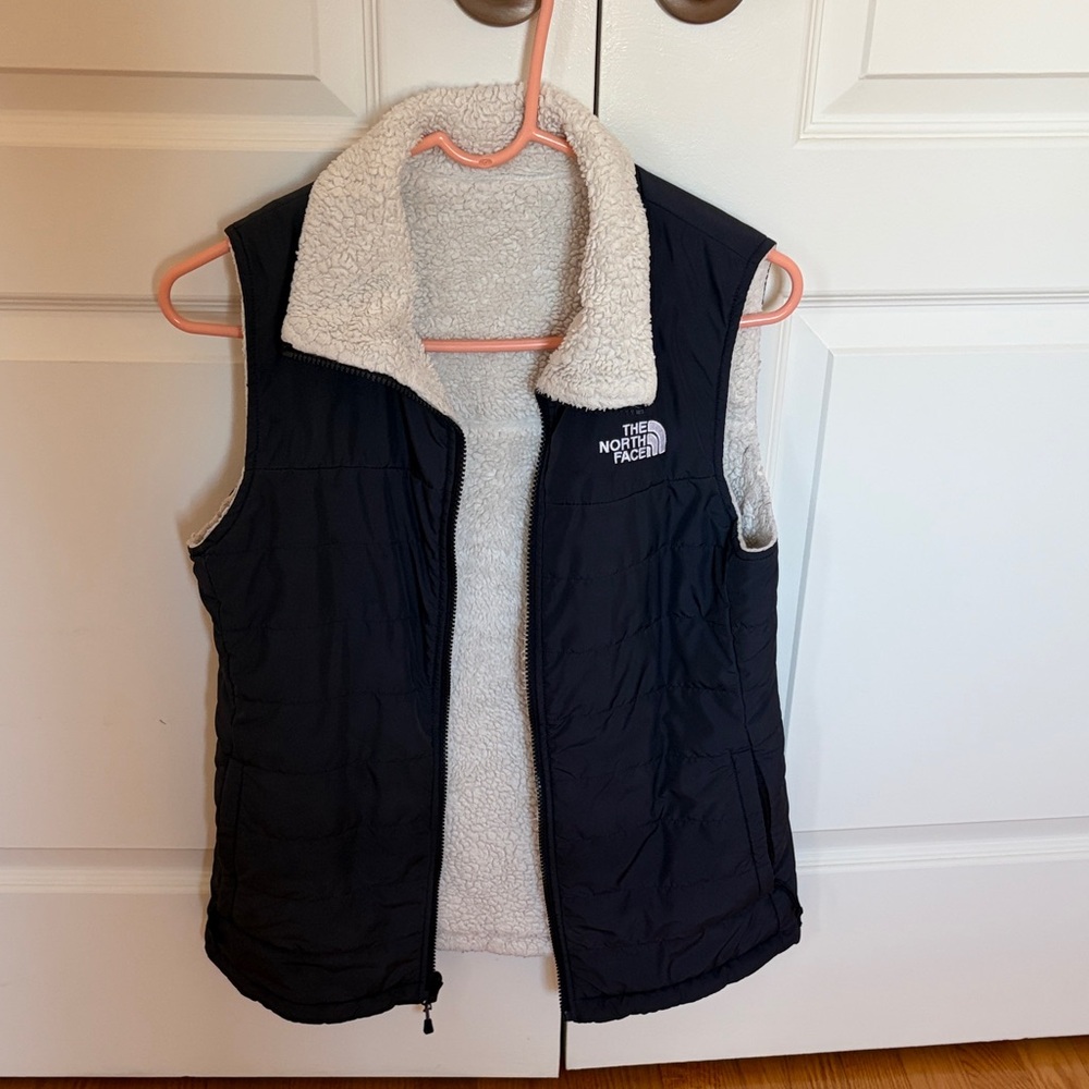 The North Face Navy Vest with White Fleece Lining